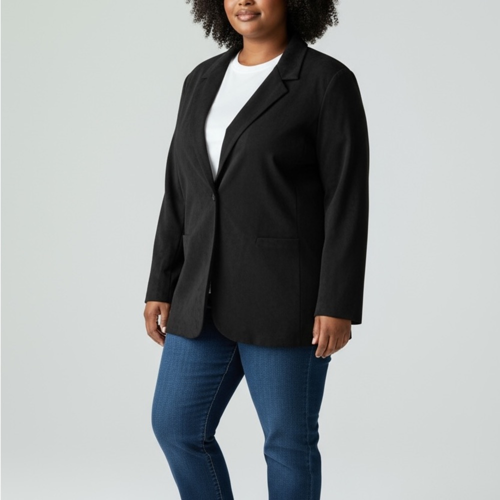 Briggs New York Size 22W Women's Black One-Button Blazer With Pockets